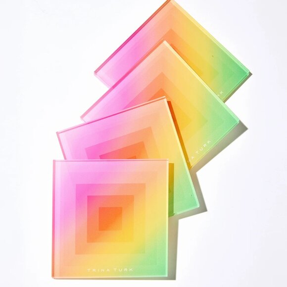 NWT Trina Turk Acrylic Rainbow Ombre Coaster Set with Holder - Picture 2 of 2